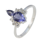 Iolite Toi et Moi Korean 925 Silver Blue Gemstone Elegant  Romantic Ring Jewelry