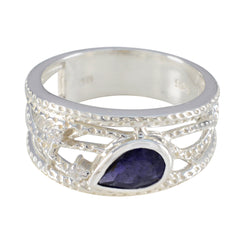 Iolite Halo Moroccan Silver Blue Gemstones Eye catching Modern Ring Jewelry