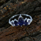 Iolite Penta Korean Silver Blue Gems Elegant  crown Ring Jewelry