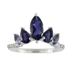 Iolite Penta Korean Silver Blue Gems Elegant  crown Ring Jewelry