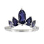 Iolite Penta Korean Silver Blue Gems Elegant  crown Ring Jewelry