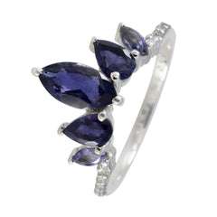 Iolite Penta Korean Silver Blue Gems Elegant  crown Ring Jewelry