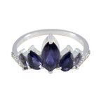 Iolite Penta Korean Silver Blue Gems Elegant  crown Ring Jewelry