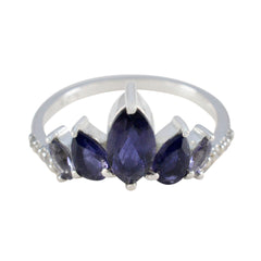 Iolite Penta Korean Silver Blue Gems Elegant  crown Ring Jewelry