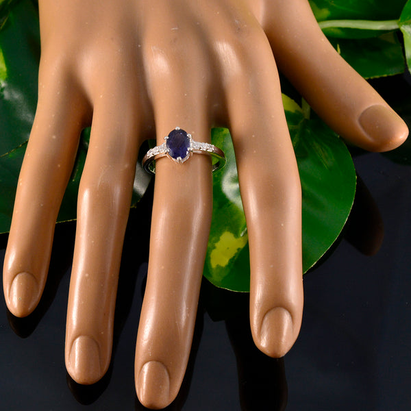 Iolite Halo Korean 925 Silver Blue Gemstones Dainty Glamorous Ring Jewellery