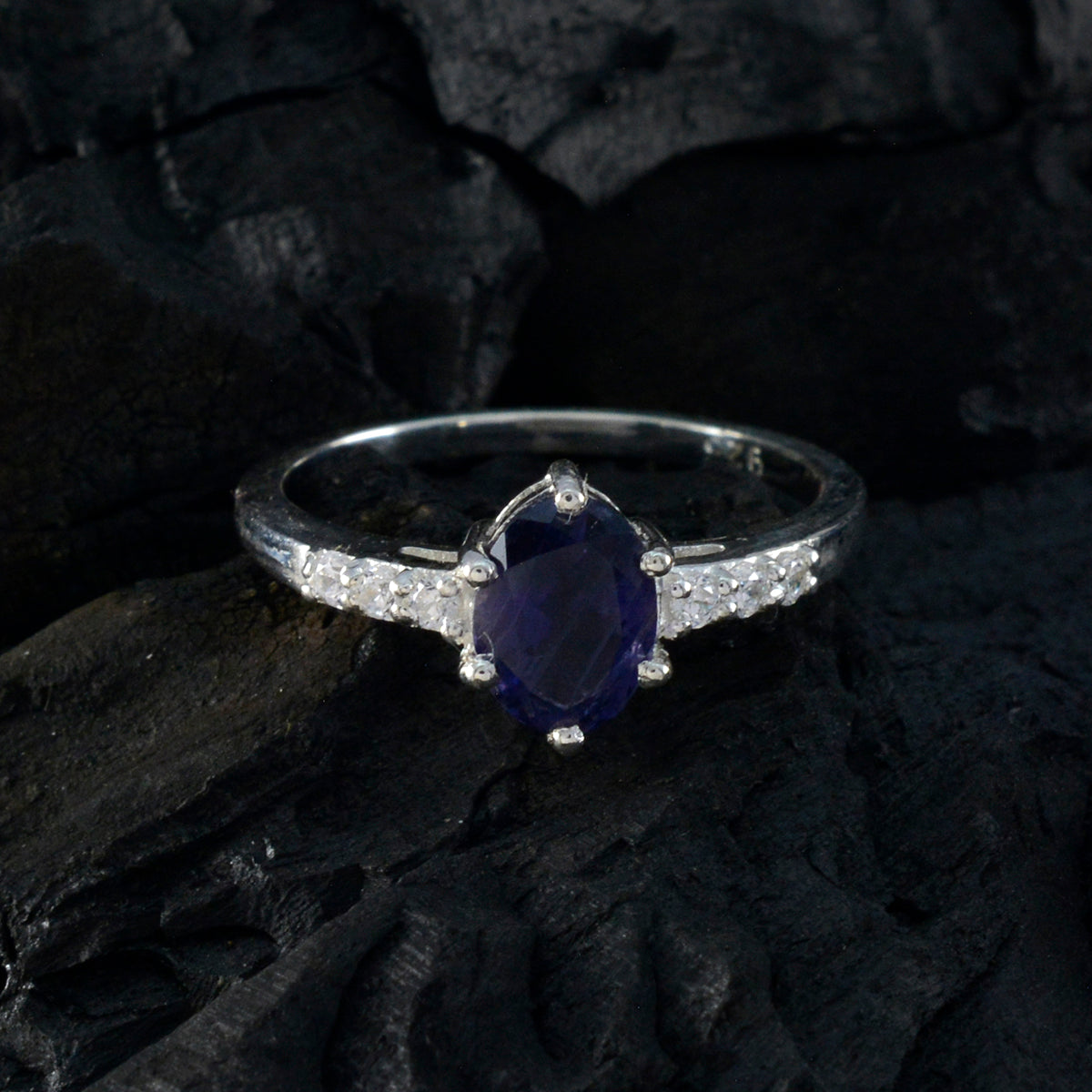 Iolite Halo Korean 925 Silver Blue Gemstones Dainty Glamorous Ring Jewellery