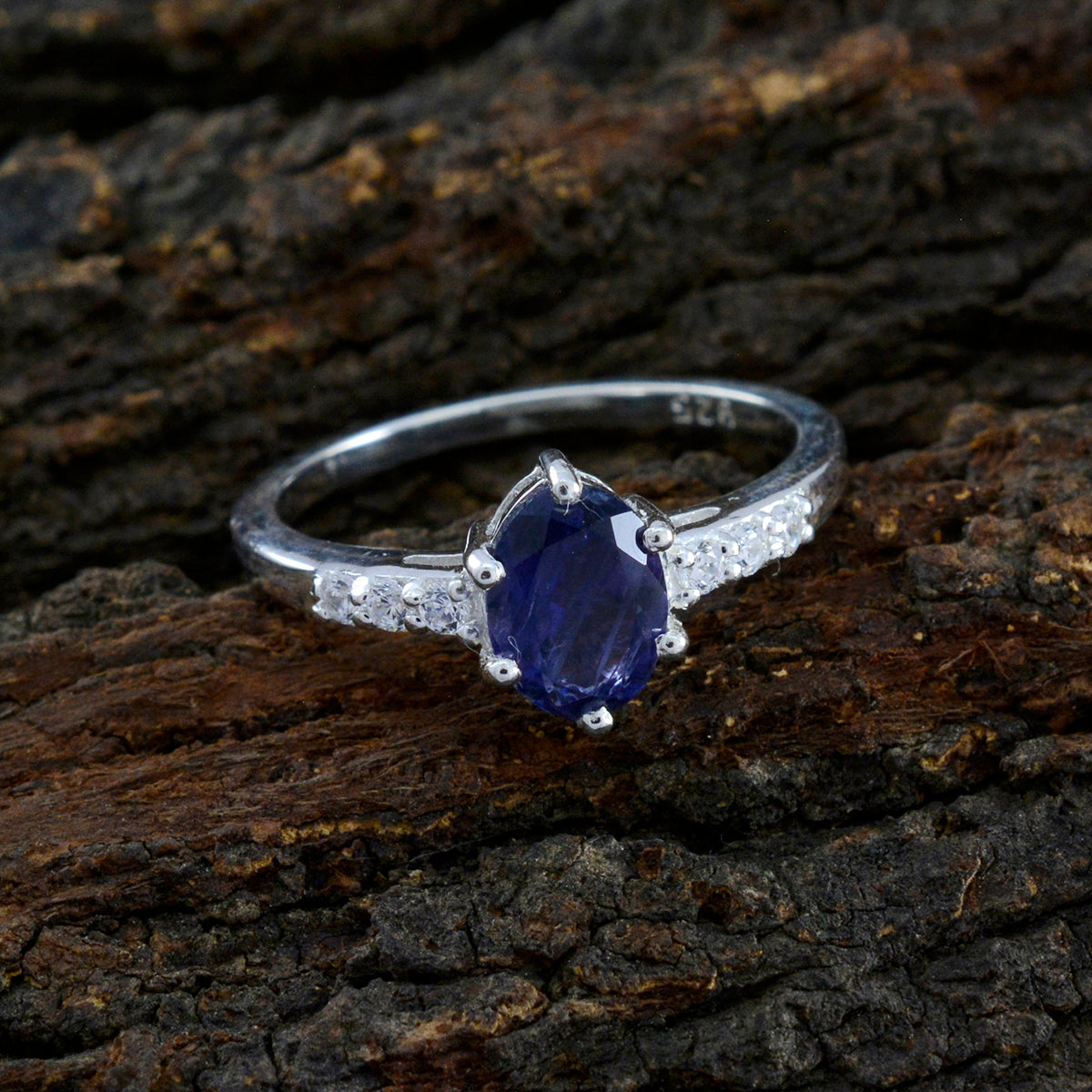 Iolite Halo Korean 925 Silver Blue Gemstones Dainty Glamorous Ring Jewellery