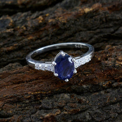 Iolite Halo Korean 925 Silver Blue Gemstones Dainty Glamorous Ring Jewellery