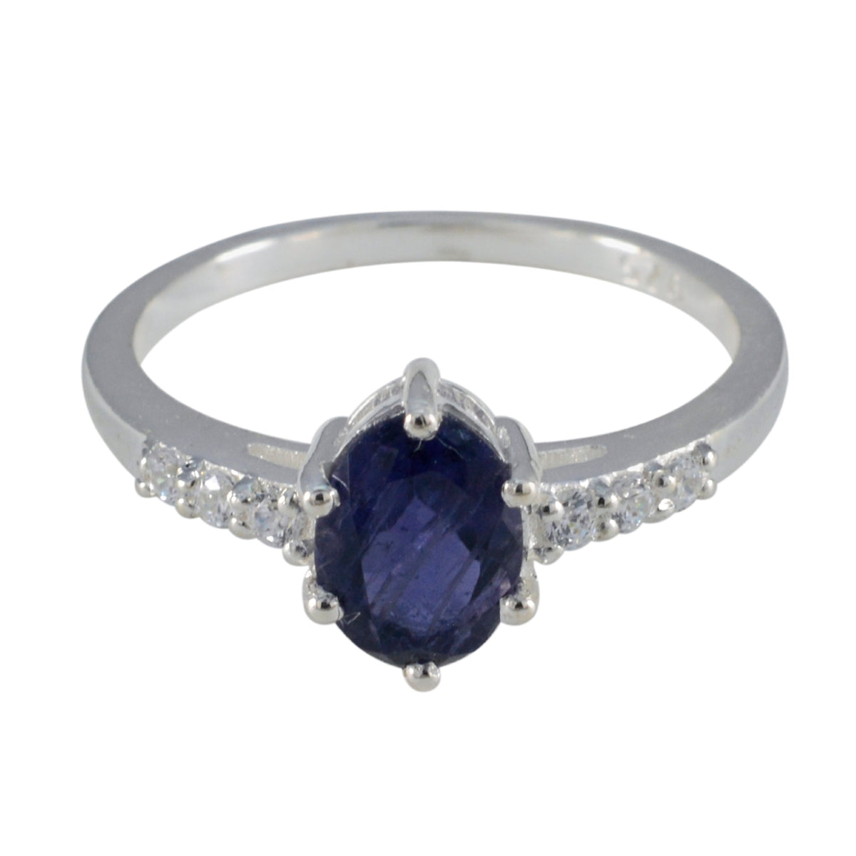 Iolite Halo Korean 925 Silver Blue Gemstones Dainty Glamorous Ring Jewellery メイン画像