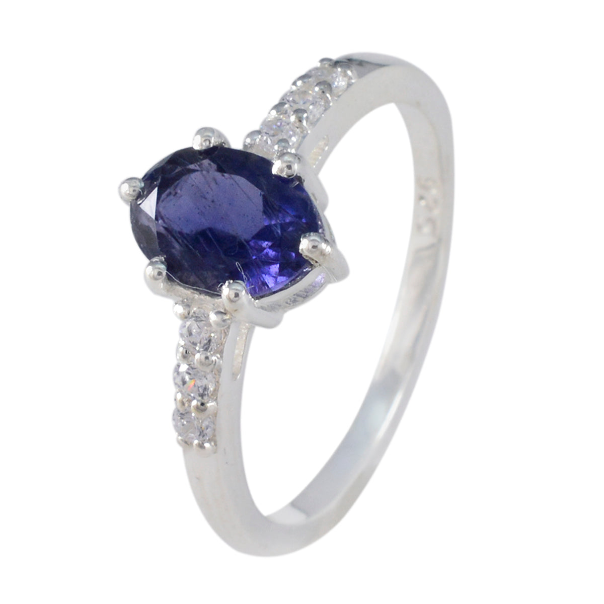Iolite Halo Korean 925 Silver Blue Gemstones Dainty Glamorous Ring Jewellery