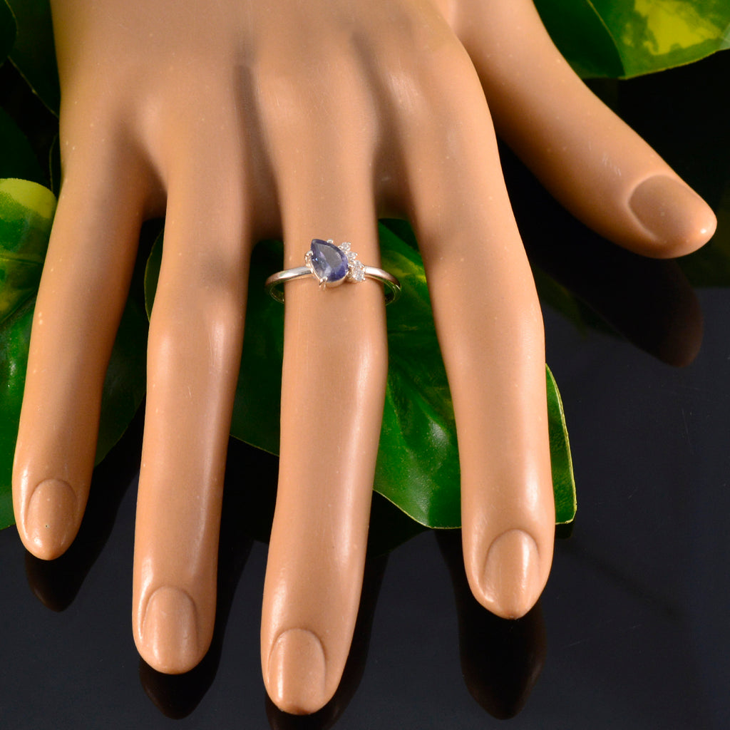 Iolite Halo Japanese 92.5 Silver Blue Gemstone Elegant  Abstract Ring Jewelry