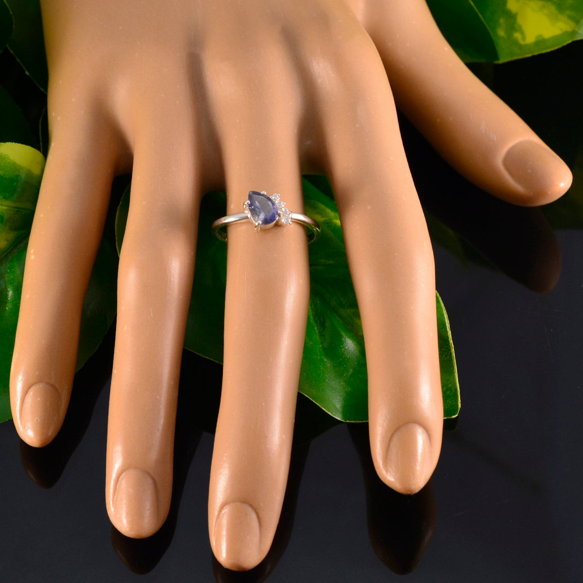 Iolite Halo Japanese 92.5 Silver Blue Gemstone Elegant  Abstract Ring Jewelry