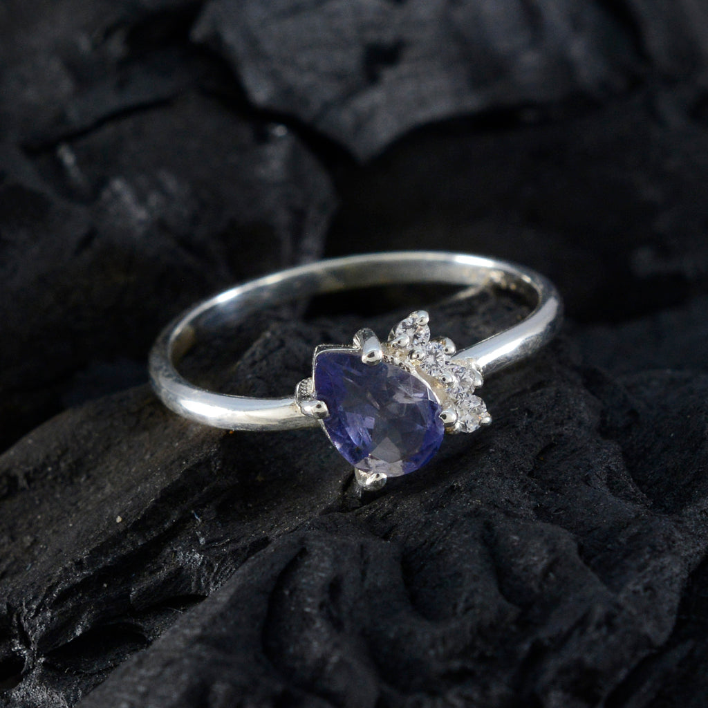 Iolite Halo Japanese 92.5 Silver Blue Gemstone Elegant  Abstract Ring Jewelry