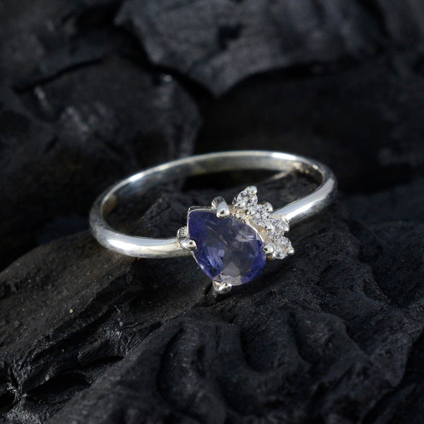 Iolite Halo Japanese 92.5 Silver Blue Gemstone Elegant  Abstract Ring Jewelry