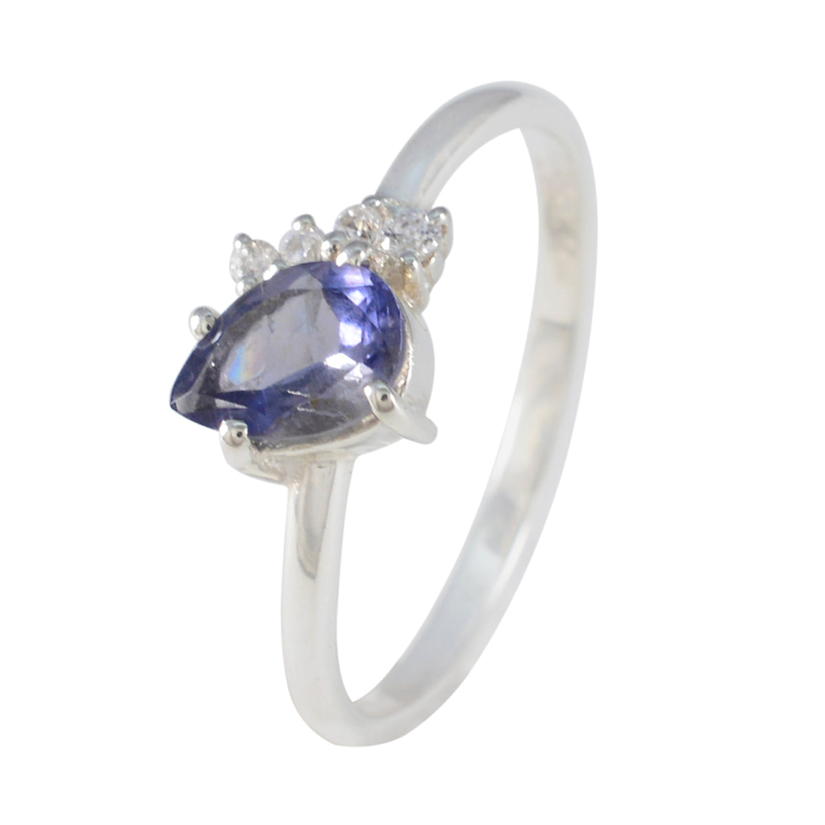 Iolite Halo Japanese 92.5 Silver Blue Gemstone Elegant  Abstract Ring Jewelry