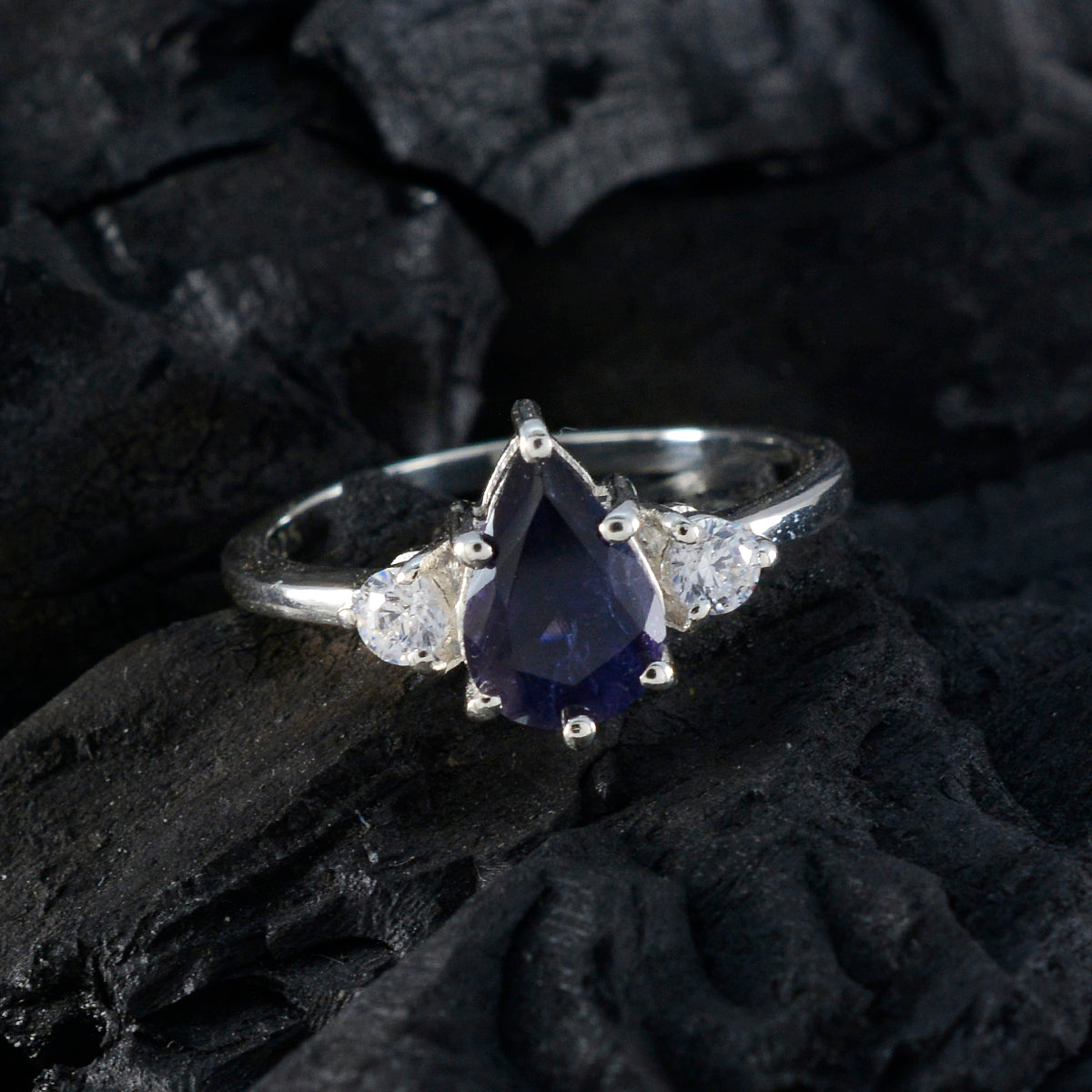 Iolite Halo Turkish 925 Sterling Silver Blue Gemstones Delicate Trendy Ring Jewellery