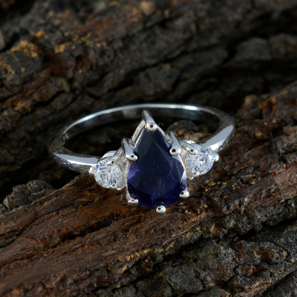 Iolite Halo Turkish 925 Sterling Silver Blue Gemstones Delicate Trendy Ring Jewellery