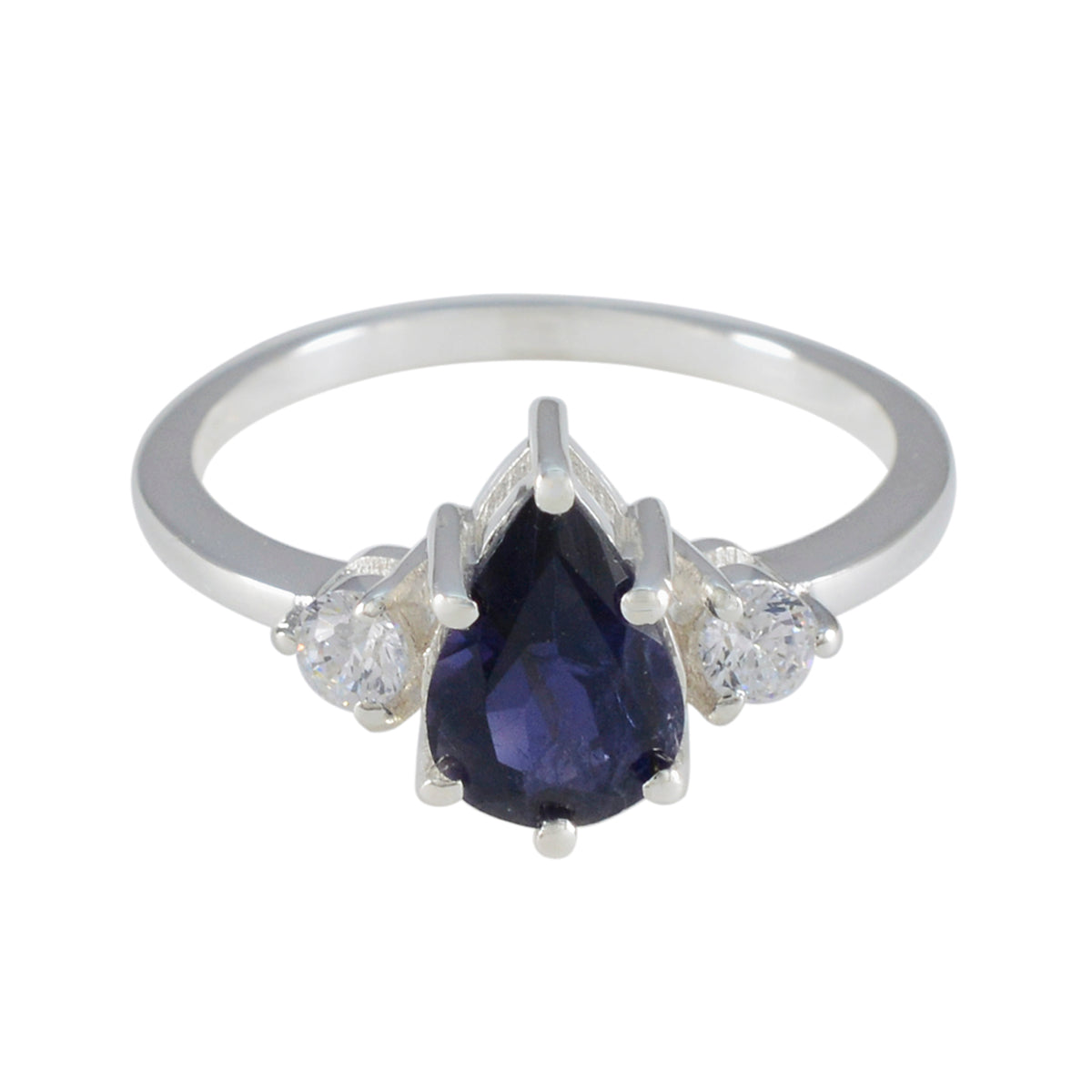 Iolite Halo Turkish 925 Sterling Silver Blue Gemstones Delicate Trendy Ring Jewellery メイン画像