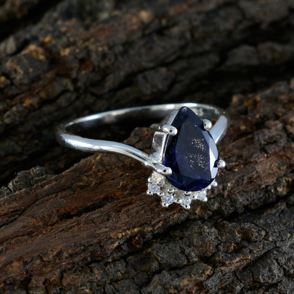 Iolite Halo Turkish 92.5 Silver Blue Gems Delicate Contemporary Ring Jewellery