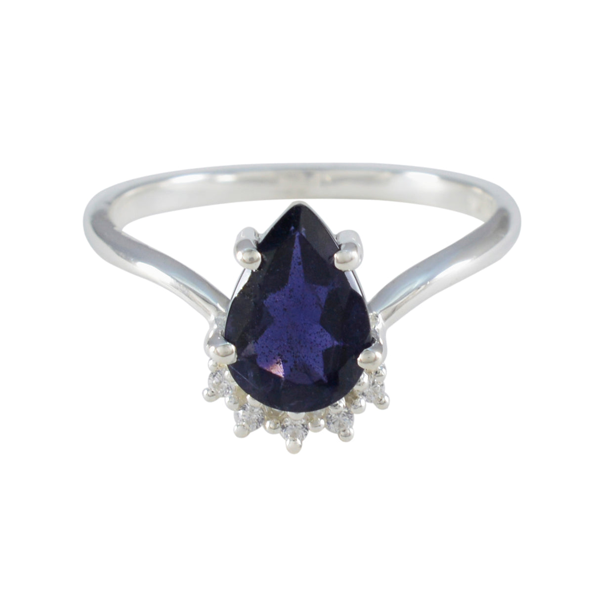 Iolite Halo Turkish 92.5 Silver Blue Gems Delicate Contemporary Ring Jewellery メイン画像