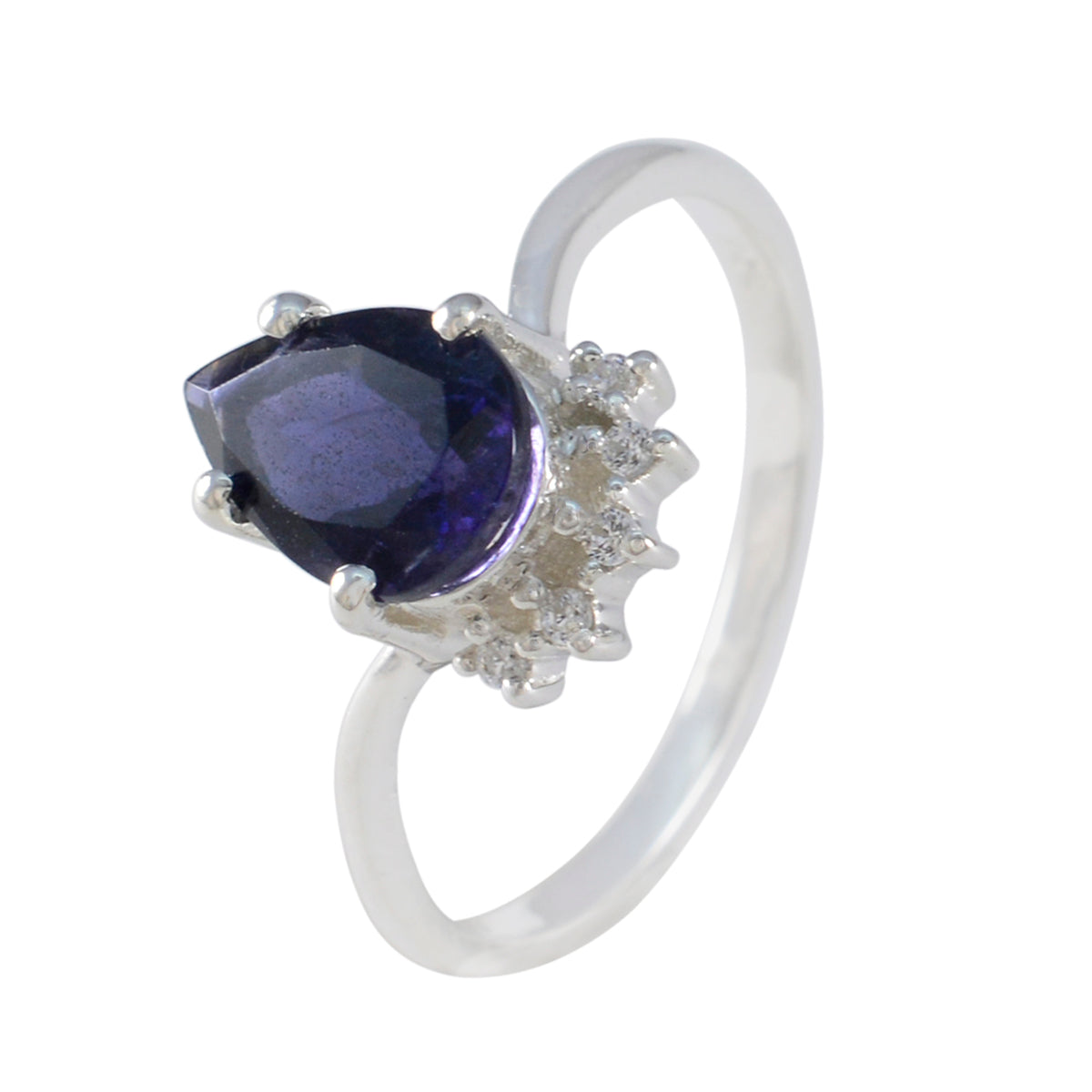 Iolite Halo Turkish 92.5 Silver Blue Gems Delicate Contemporary Ring Jewellery
