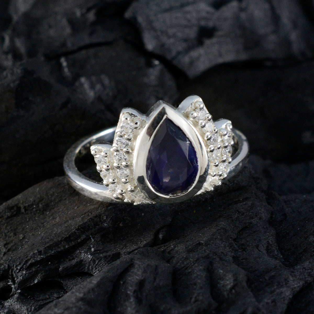 Iolite Halo Turkish Silver Blue Gemstone Whisper thin Romantic Ring Jewelry