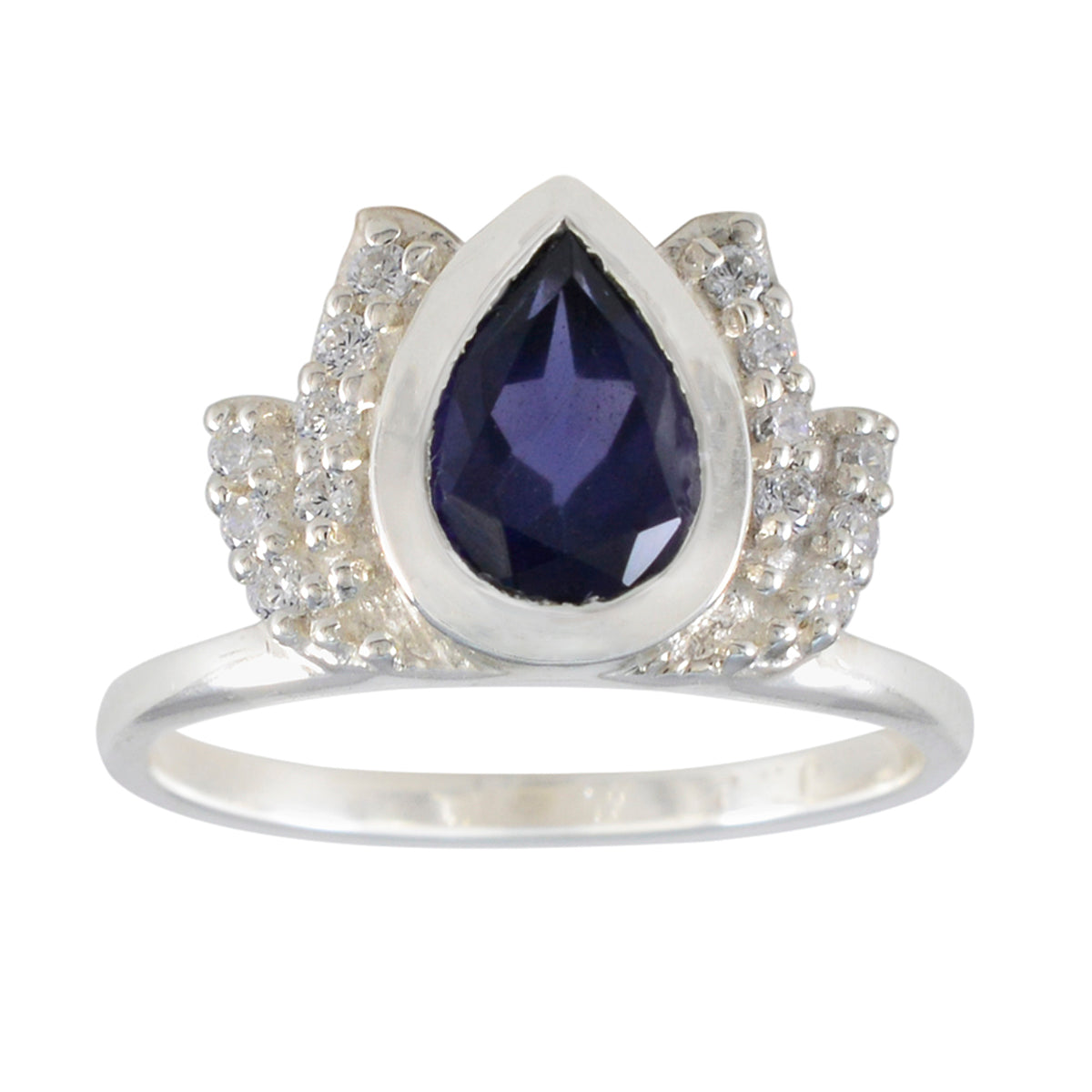 Iolite Halo Turkish Silver Blue Gemstone Whisper thin Romantic Ring Jewelry メイン画像