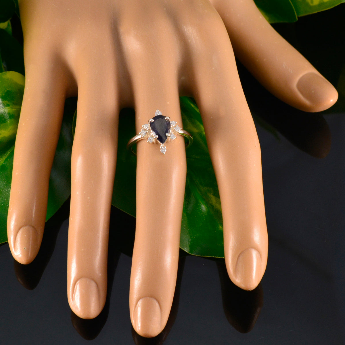 Iolite Halo Turkish 925 Sterling Silver Blue Gemstones Delicate Abstract Ring Jewelry