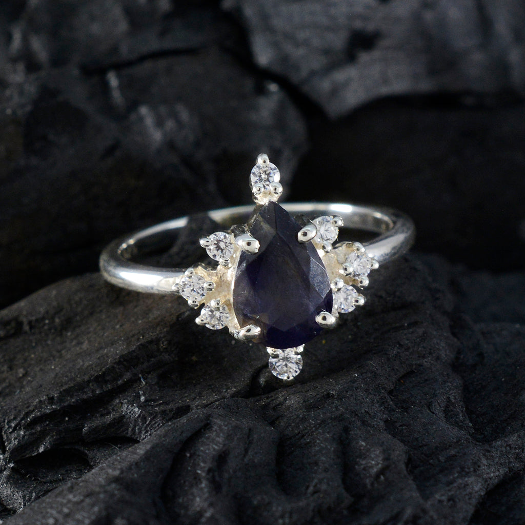 Iolite Halo Turkish 925 Sterling Silver Blue Gemstones Delicate Abstract Ring Jewelry