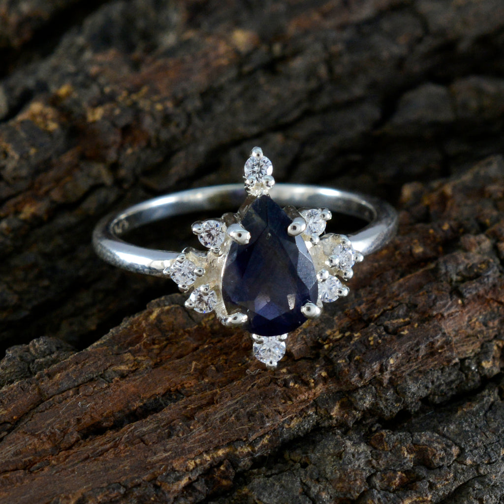Iolite Halo Turkish 925 Sterling Silver Blue Gemstones Delicate Abstract Ring Jewelry
