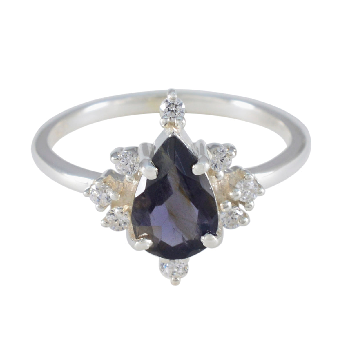 Iolite Halo Turkish 925 Sterling Silver Blue Gemstones Delicate Abstract Ring Jewelry Image principale du produit