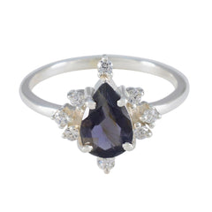 Iolite Halo Turkish 925 Sterling Silver Blue Gemstones Delicate Abstract Ring Jewelry