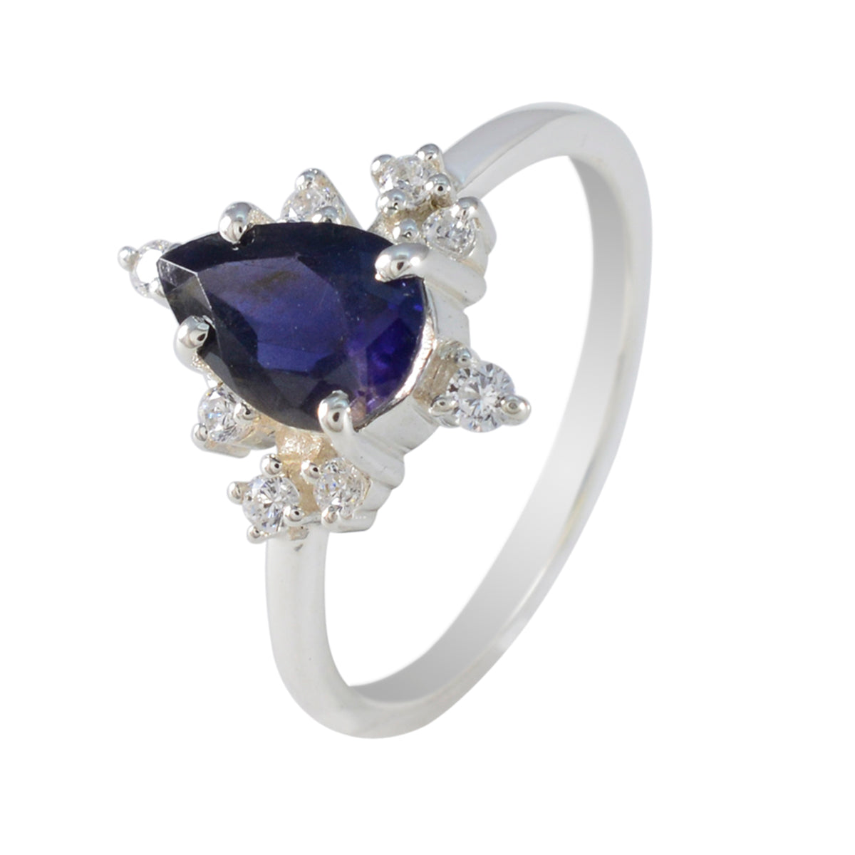 Iolite Halo Turkish 925 Sterling Silver Blue Gemstones Delicate Abstract Ring Jewelry Второстепенное изображение товара