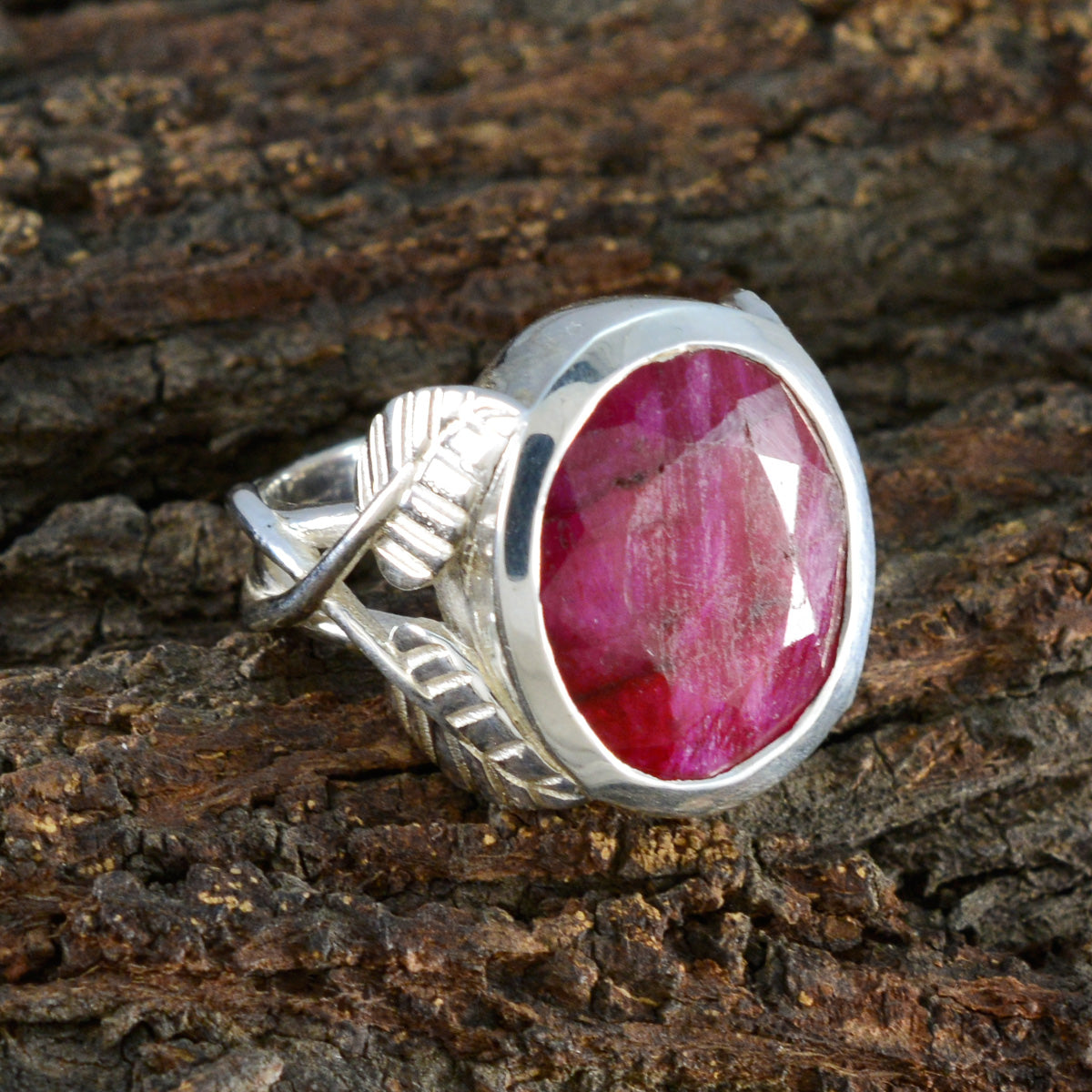 Indian Ruby Solitaire Spanish Sterling Silver Red Gemstones Statement Leafy Ring Jewelry