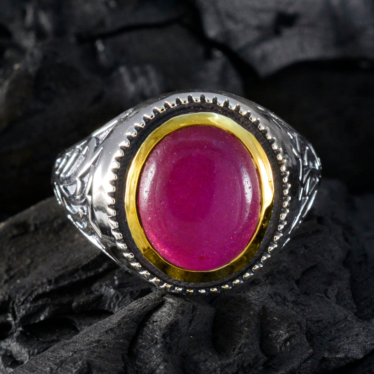 Indian Ruby Solitaire Latin American 925 Sterling Silver Red Gemstone Eye catching Filigree Ring Jewelry
