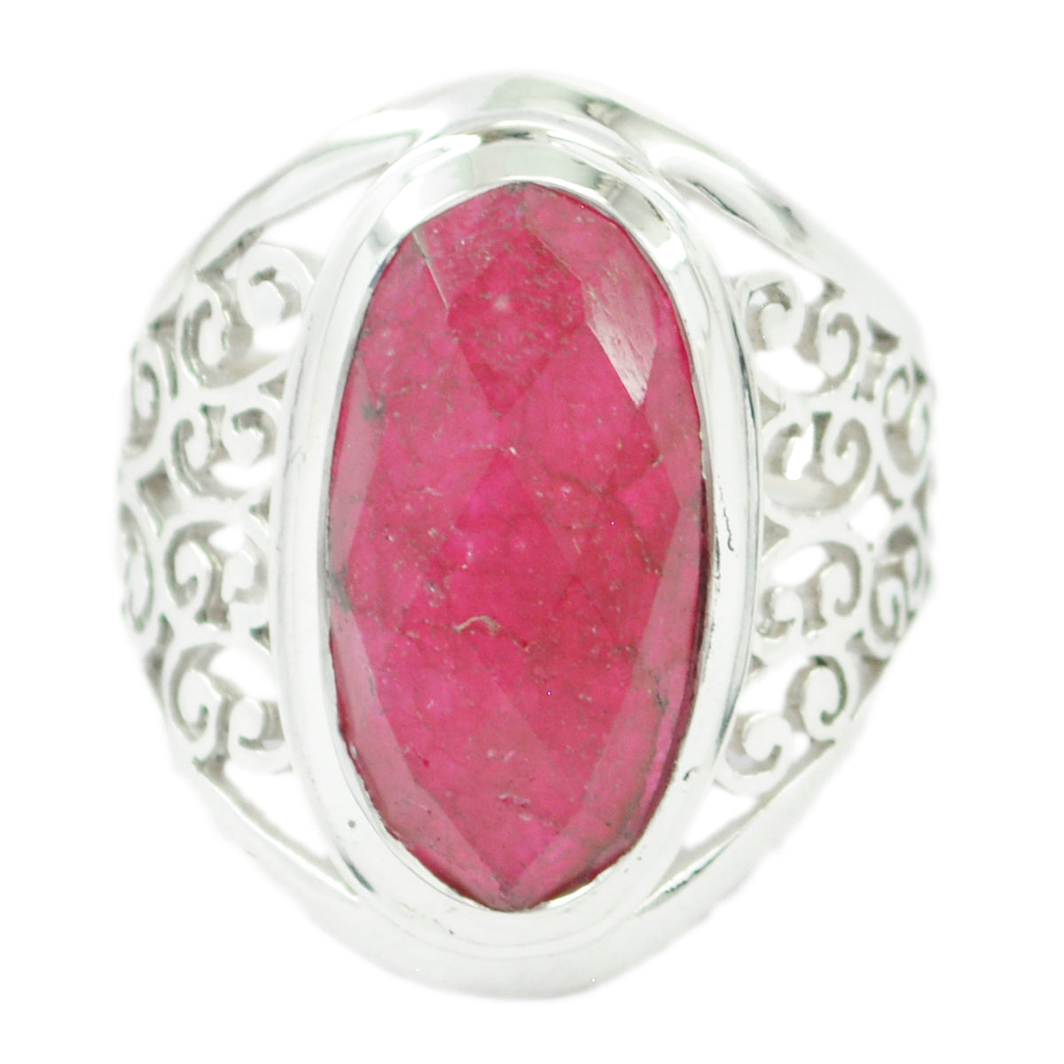Indian Ruby Solitaire Italian Sterling Silver Red Gems Mid weight Filigree Ring Jewellery