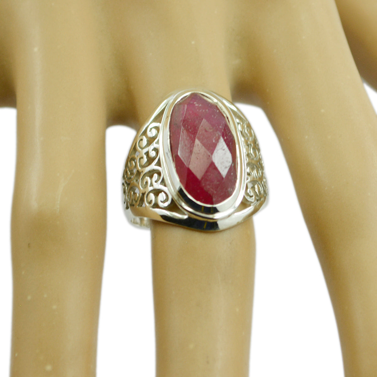 Indian Ruby Solitaire Italian Sterling Silver Red Gems Mid-weight Filigree Ring Jewellery Secondary image