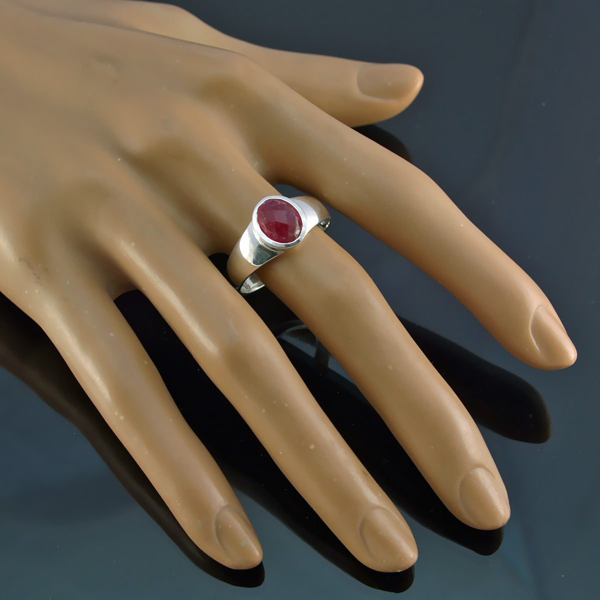 Indian Ruby Solitaire Russian Silver Red Gemstone Slim Traditional Ring Jewelry