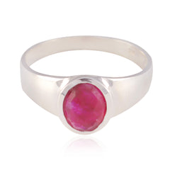 Indian Ruby Solitaire Russian Silver Red Gemstone Slim Traditional Ring Jewelry