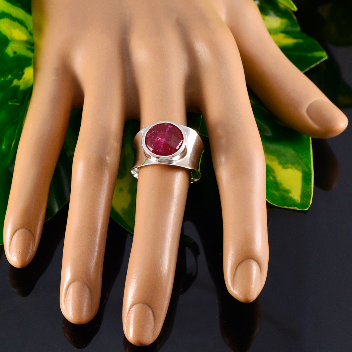 Indian Ruby Solitaire French Sterling Silver Red Gemstone Edgy Armor Band Jewellery