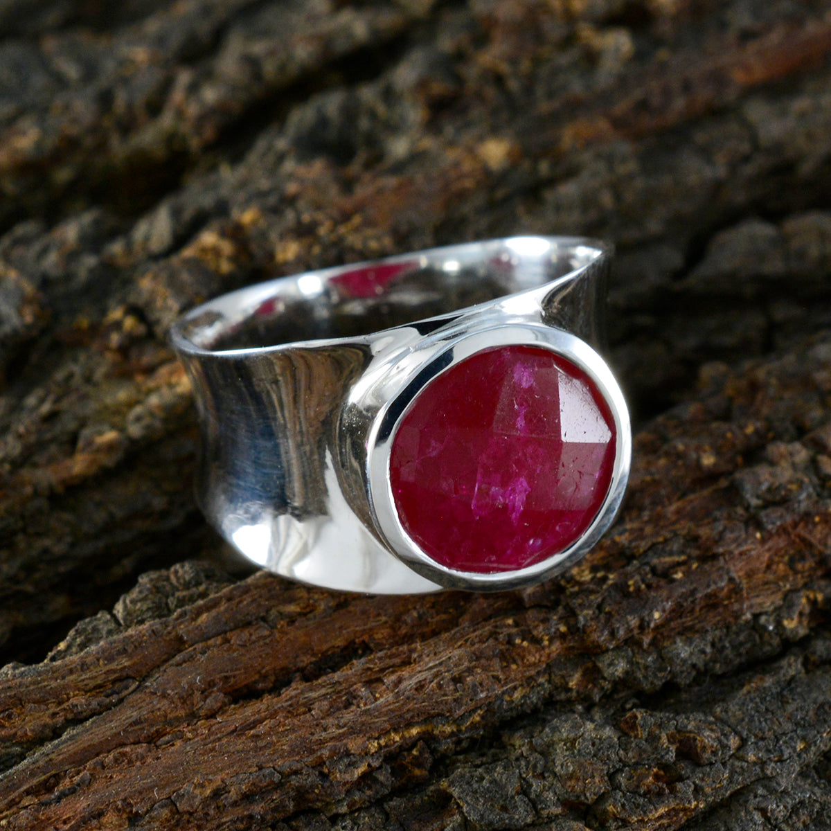 Indian Ruby Solitaire French Sterling Silver Red Gemstone Edgy Armor Band Jewellery