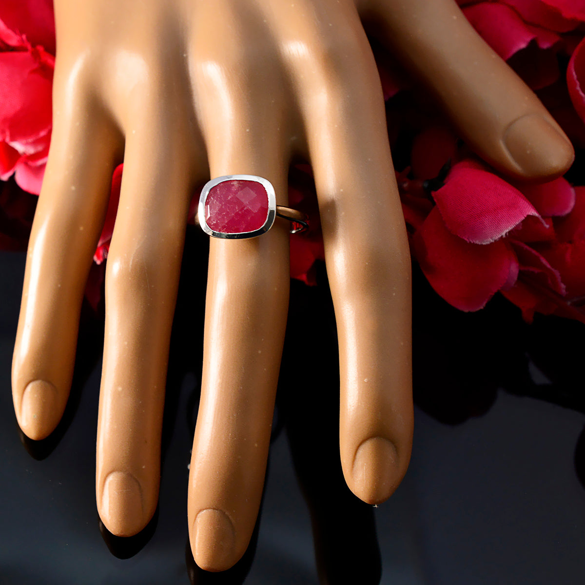 Indian Ruby Solitaire German Silver Red Gemstone Minimal Feminine Ring Jewelry