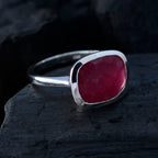 Indian Ruby Solitaire German Silver Red Gemstone Minimal Feminine Ring Jewelry