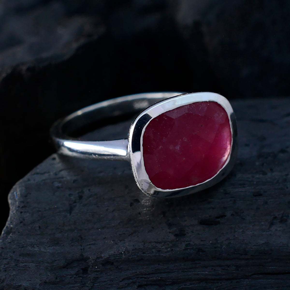 Indian Ruby Solitaire German Silver Red Gemstone Minimal Feminine Ring Jewelry