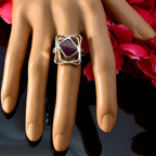 Indian Ruby Solitaire Indian 925 Silver Red Gemstones Mid weight Signet Ring Jewelry