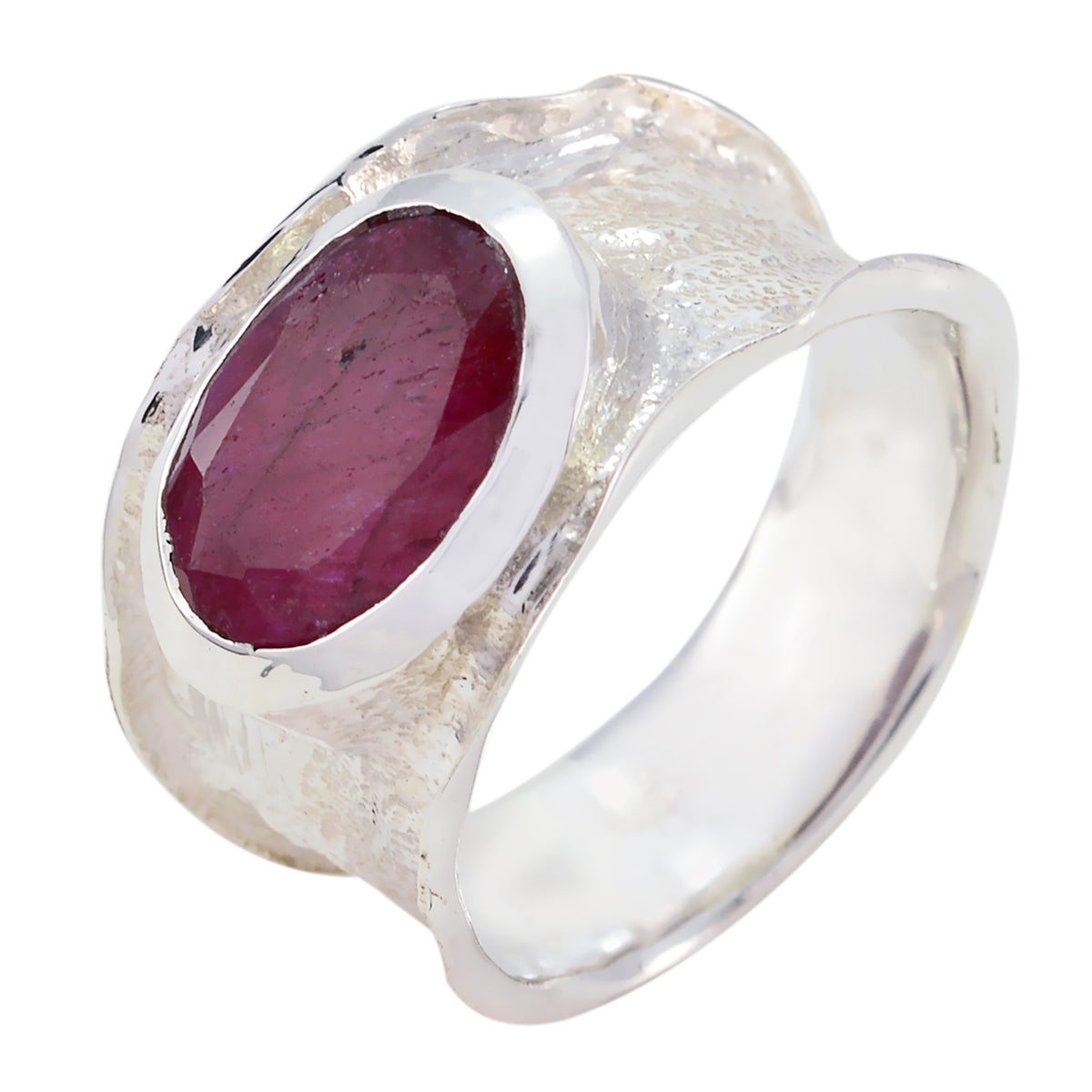 Indian Ruby Solitaire German 92.5 Silver Red Gemstone Edgy Oversized Band Jewelry