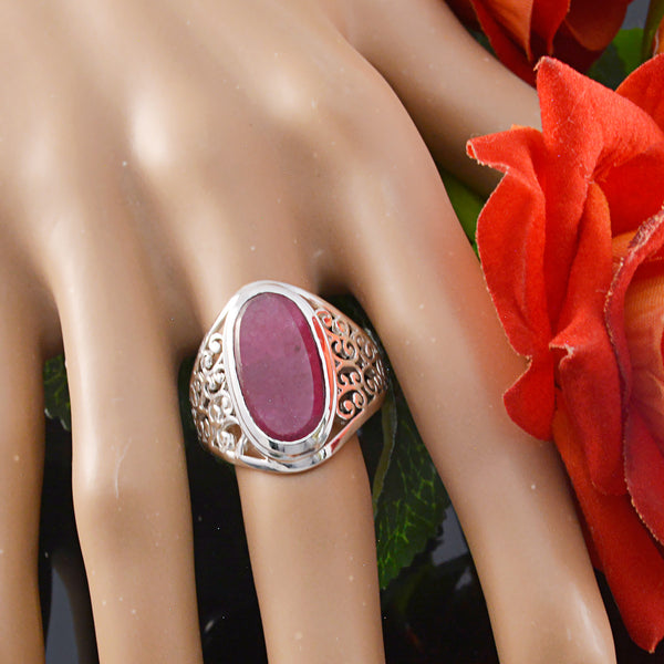 Indian Ruby Solitaire Italian 925 Silver Red Gems Mid weight Filigree Ring Jewellery
