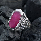 Indian Ruby Solitaire Italian 925 Silver Red Gems Mid weight Filigree Ring Jewellery