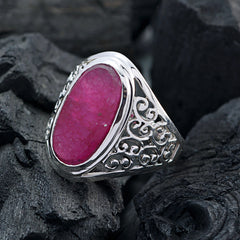 Indian Ruby Solitaire Italian 925 Silver Red Gems Mid weight Filigree Ring Jewellery