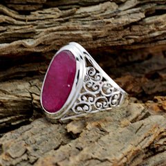 Indian Ruby Solitaire Italian 925 Silver Red Gems Mid weight Filigree Ring Jewellery
